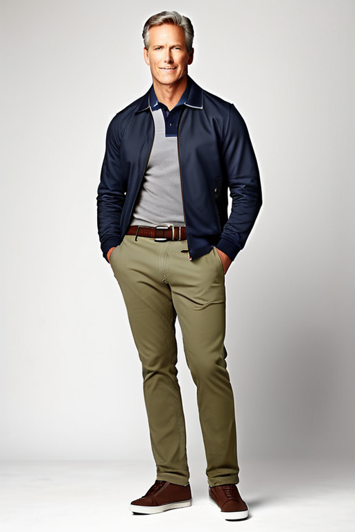 Casual Outfit Idea: Man’s navy blue blue polo shirt