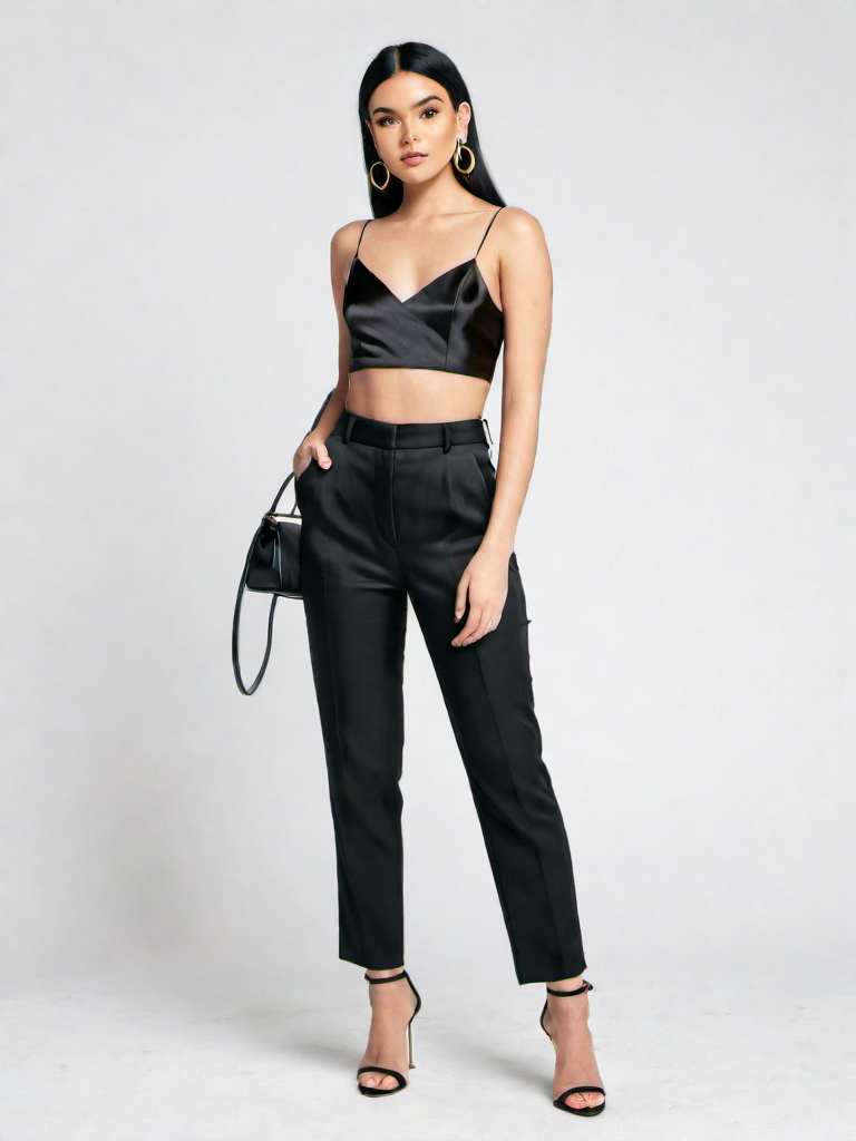 Cocktails Outfit Idea: Womans black satin cami top