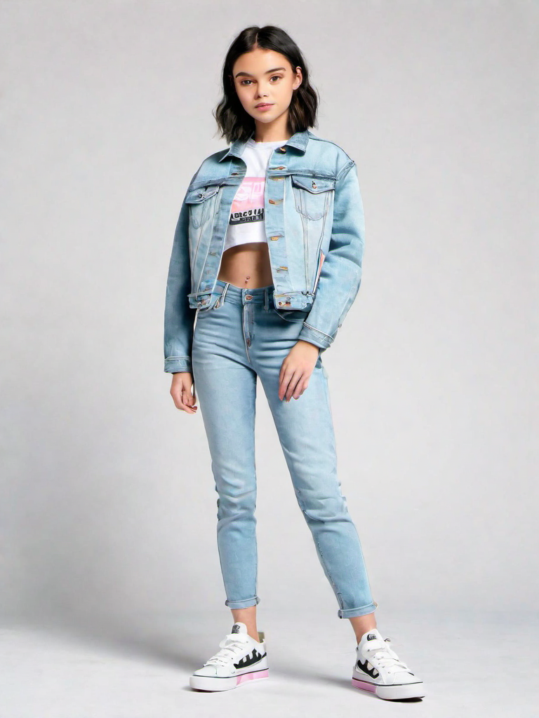 Casual Outfit Idea: Girls black denim jacket