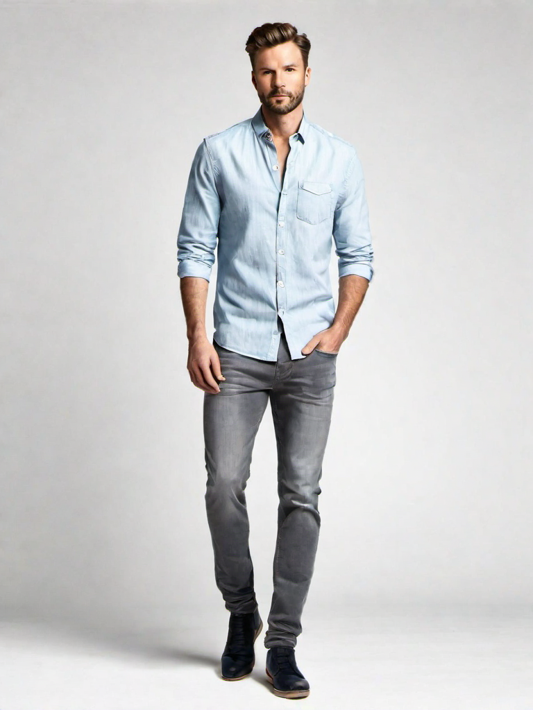 Casual Outfit Idea: Homme chemise en coton bleu clair