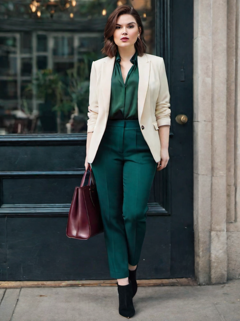 Job-interview Outfit Idea: Womans dark green tailored blazer