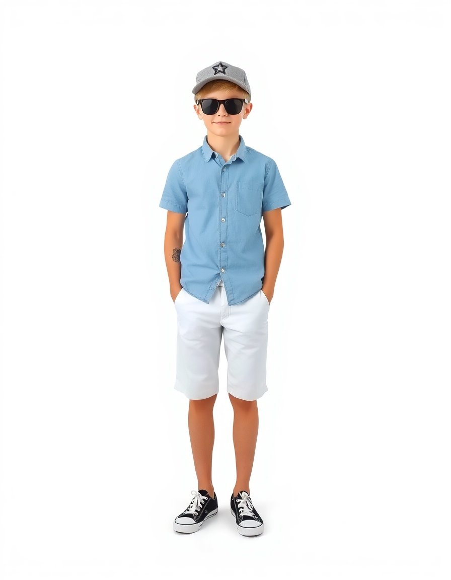 Nightclub Outfit Idea: Boys light blue short-sleeve button-up shirt