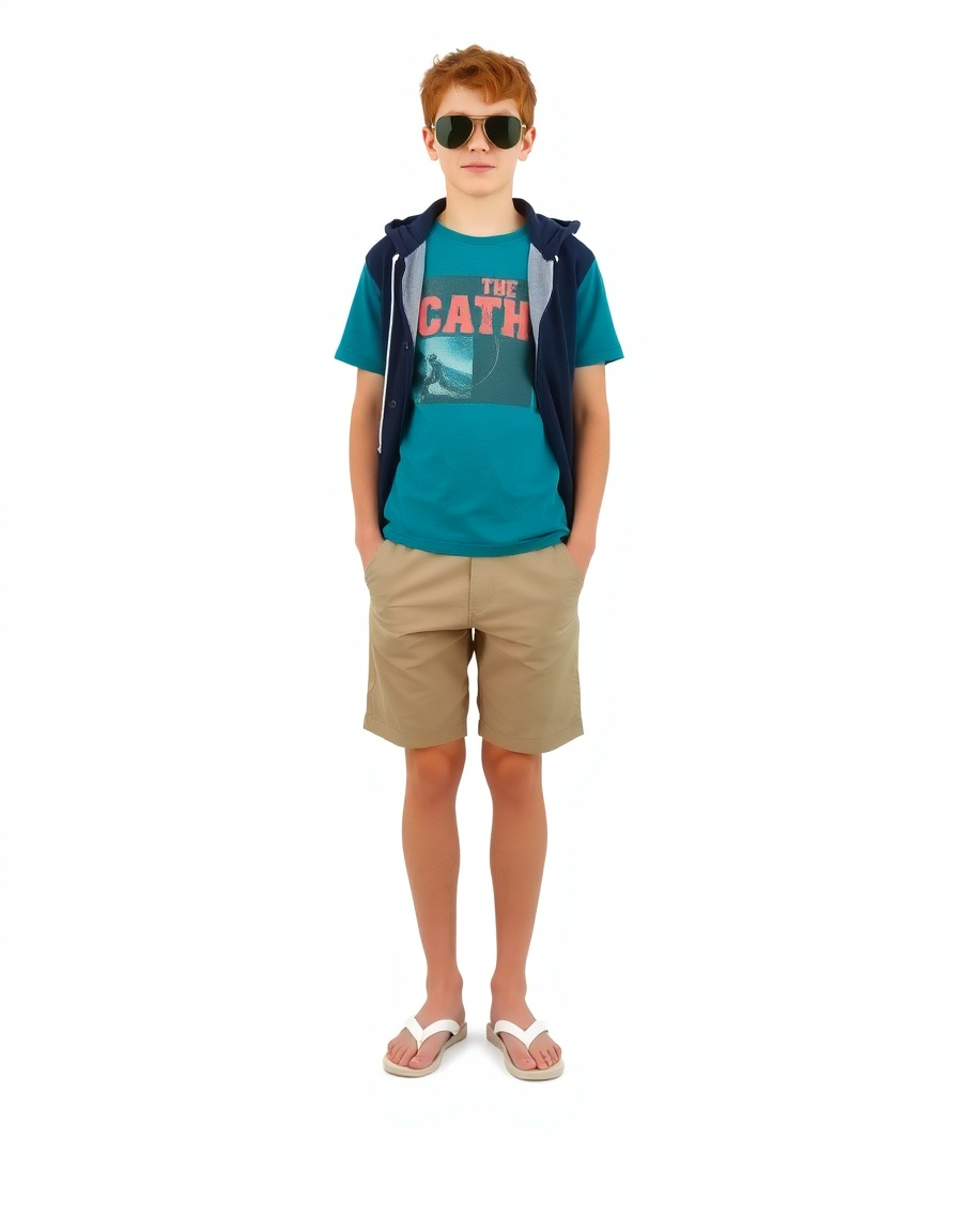 Beach-day Outfit Idea: Boys teal graphic t-shirt