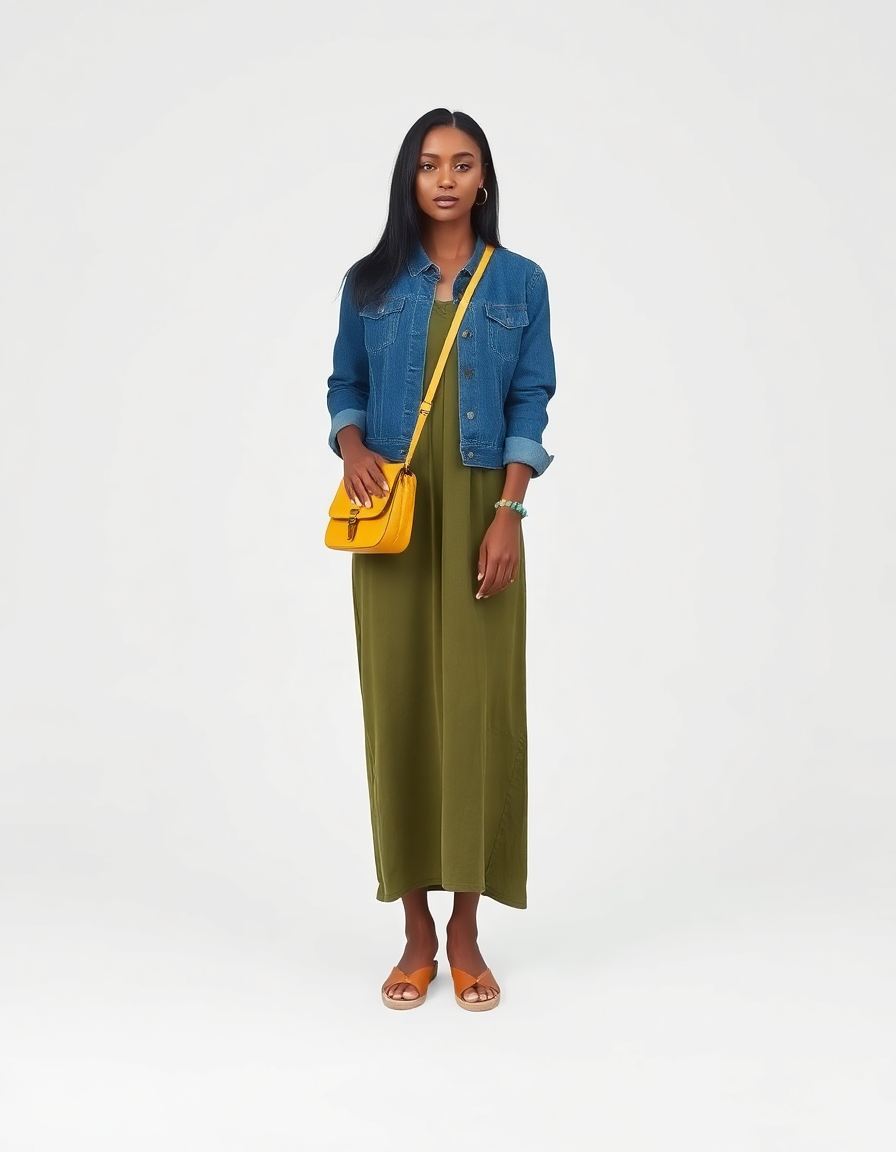 Casual Outfit Idea: Womans olive green maxi dress