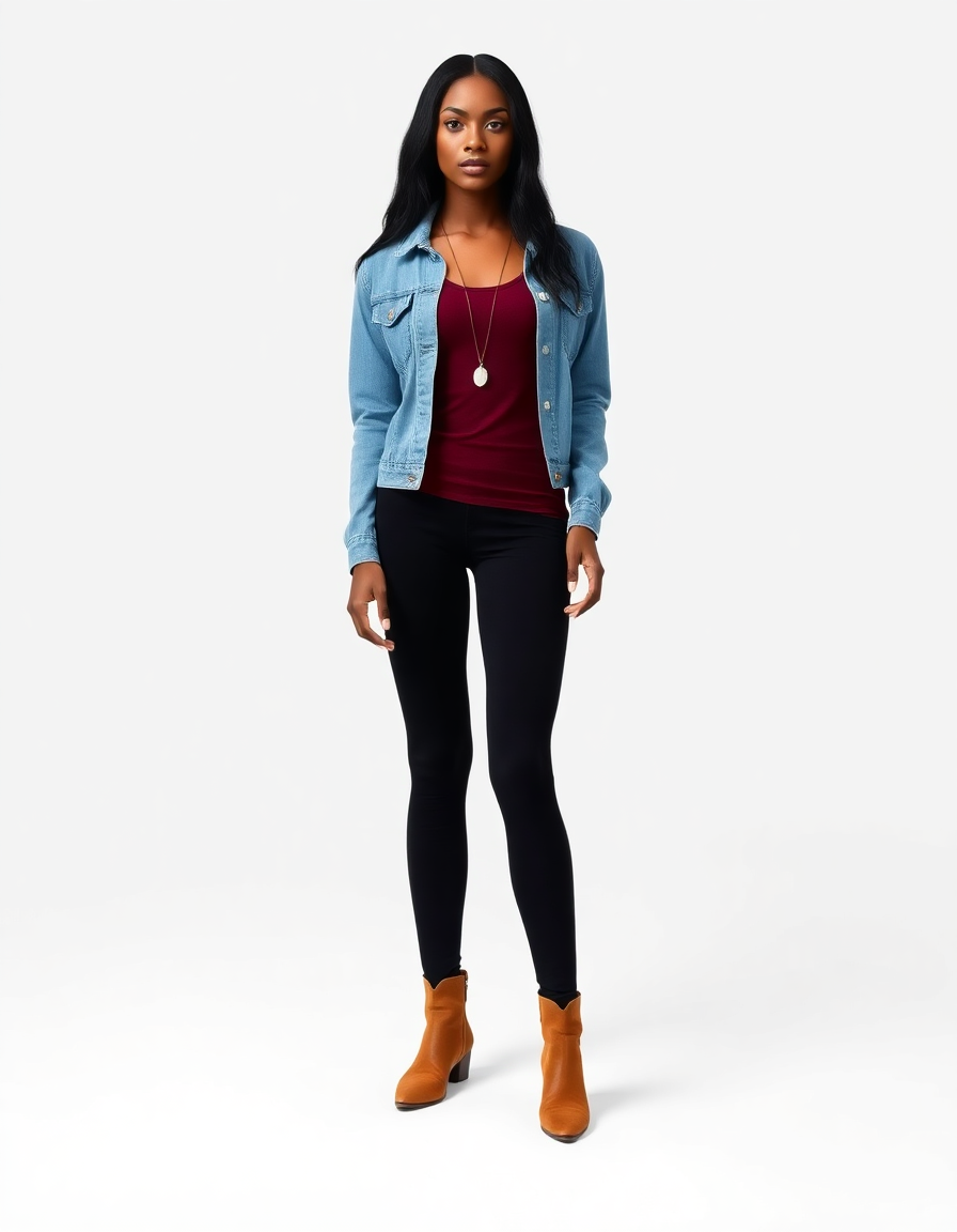 Casual Outfit Idea: Womans light blue denim jacket