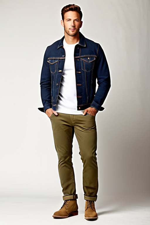 Casual Outfit Idea: Man’s navy blue blue denim jacket