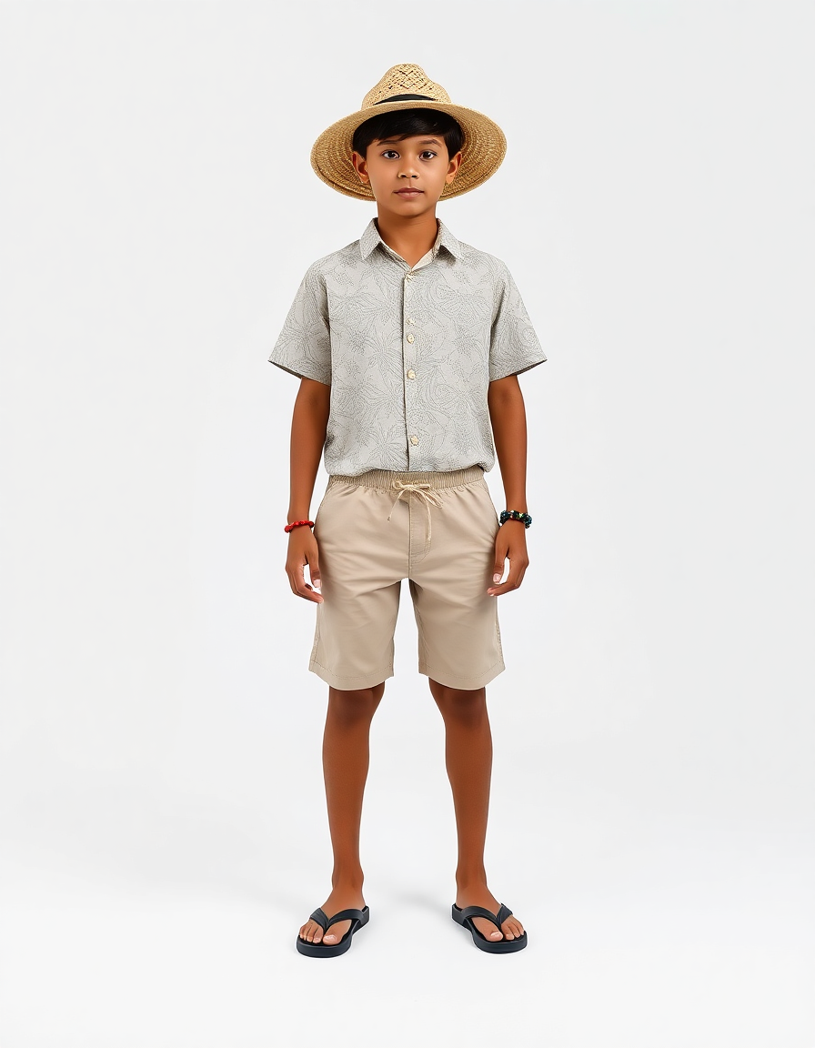 Beach-day Outfit Idea: Boys lightweight patterned short-sleeve shirt