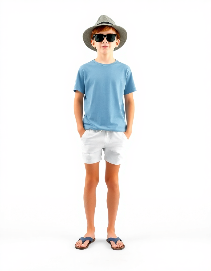 Beach-day Outfit Idea: Boys light blue short-sleeve shirt