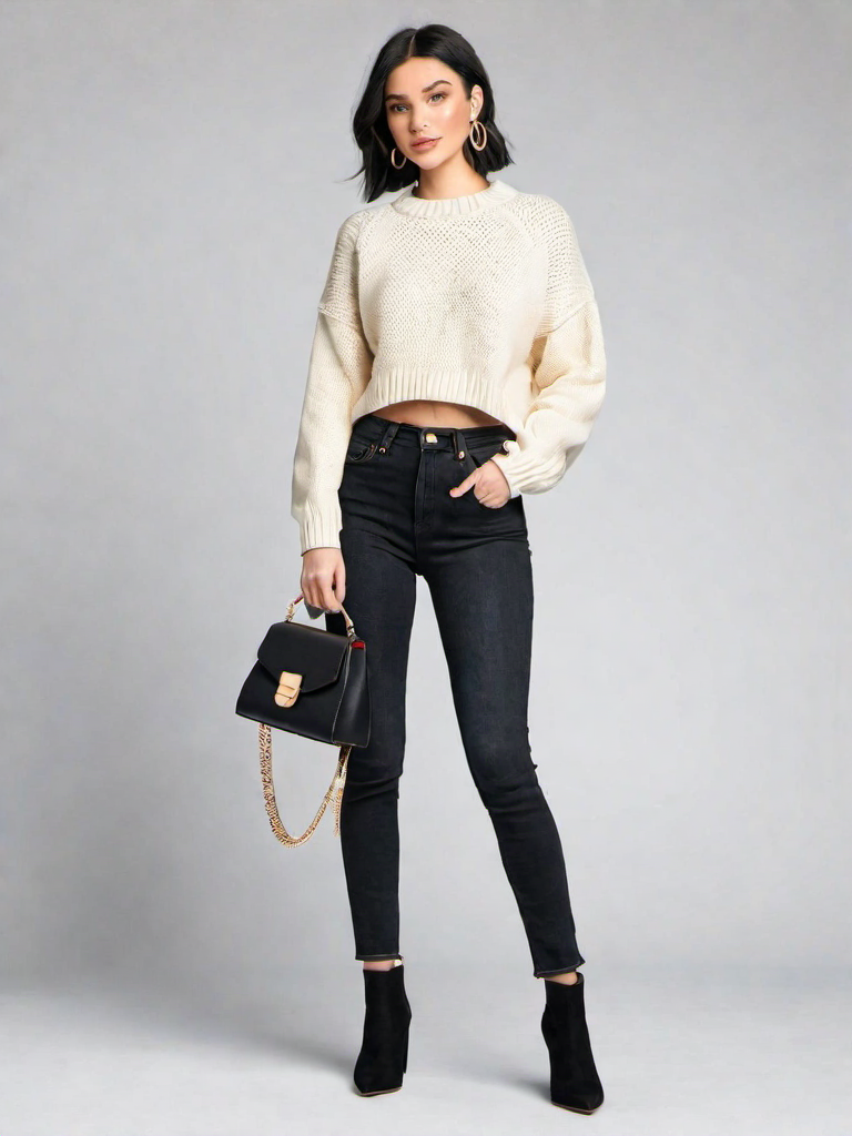 Cinema Outfit Idea: Womans black cropped sweater