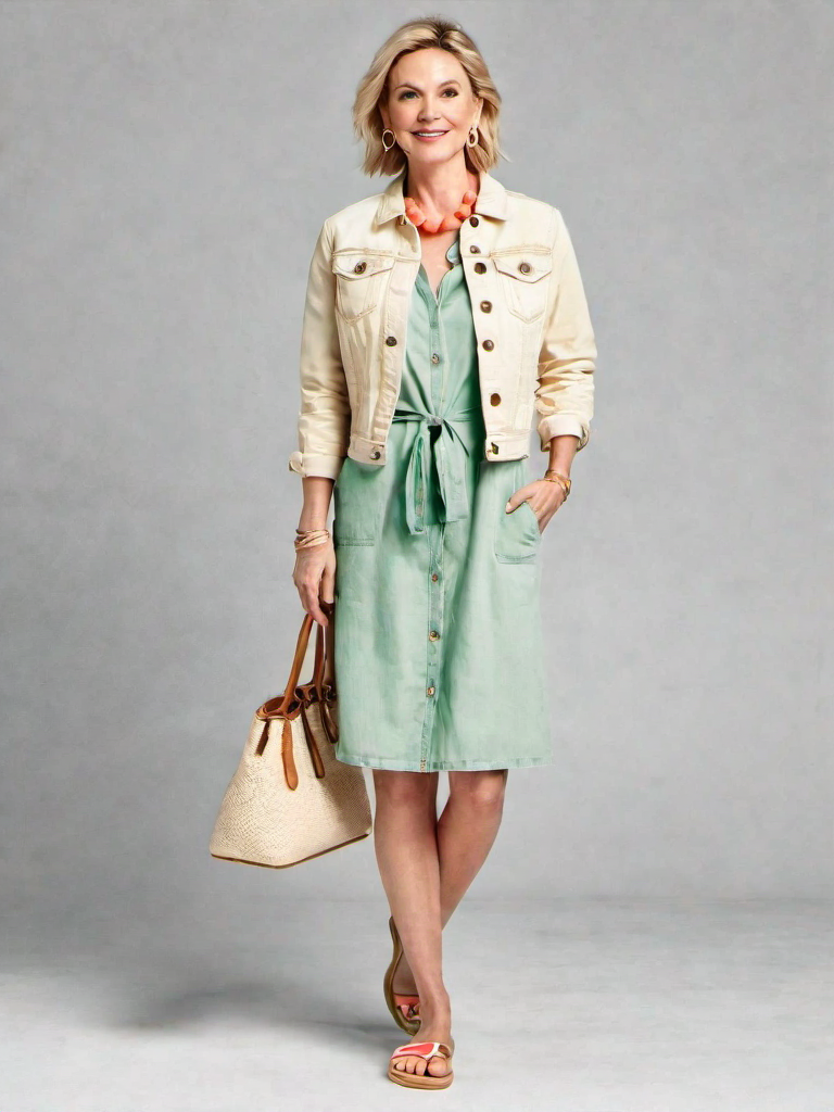 Outfit Idea for 45 year old Woman, Thin body-type, Short height, Fair skin, Blonde hair