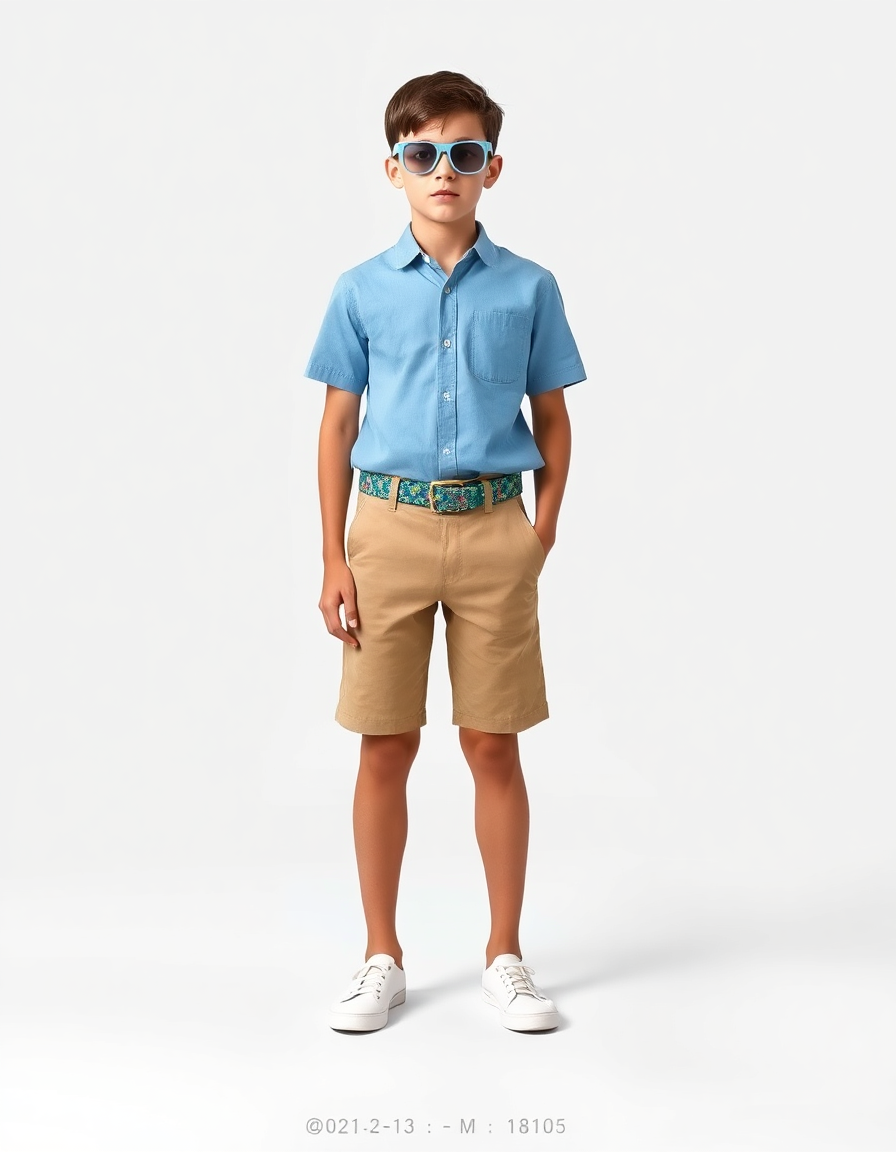 Vacation Outfit Idea: Boys light blue short-sleeve button-up shirt