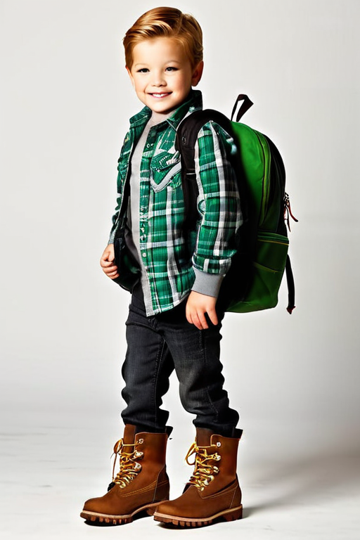 Casual Outfit Idea: Boys green plaid button-up shirt