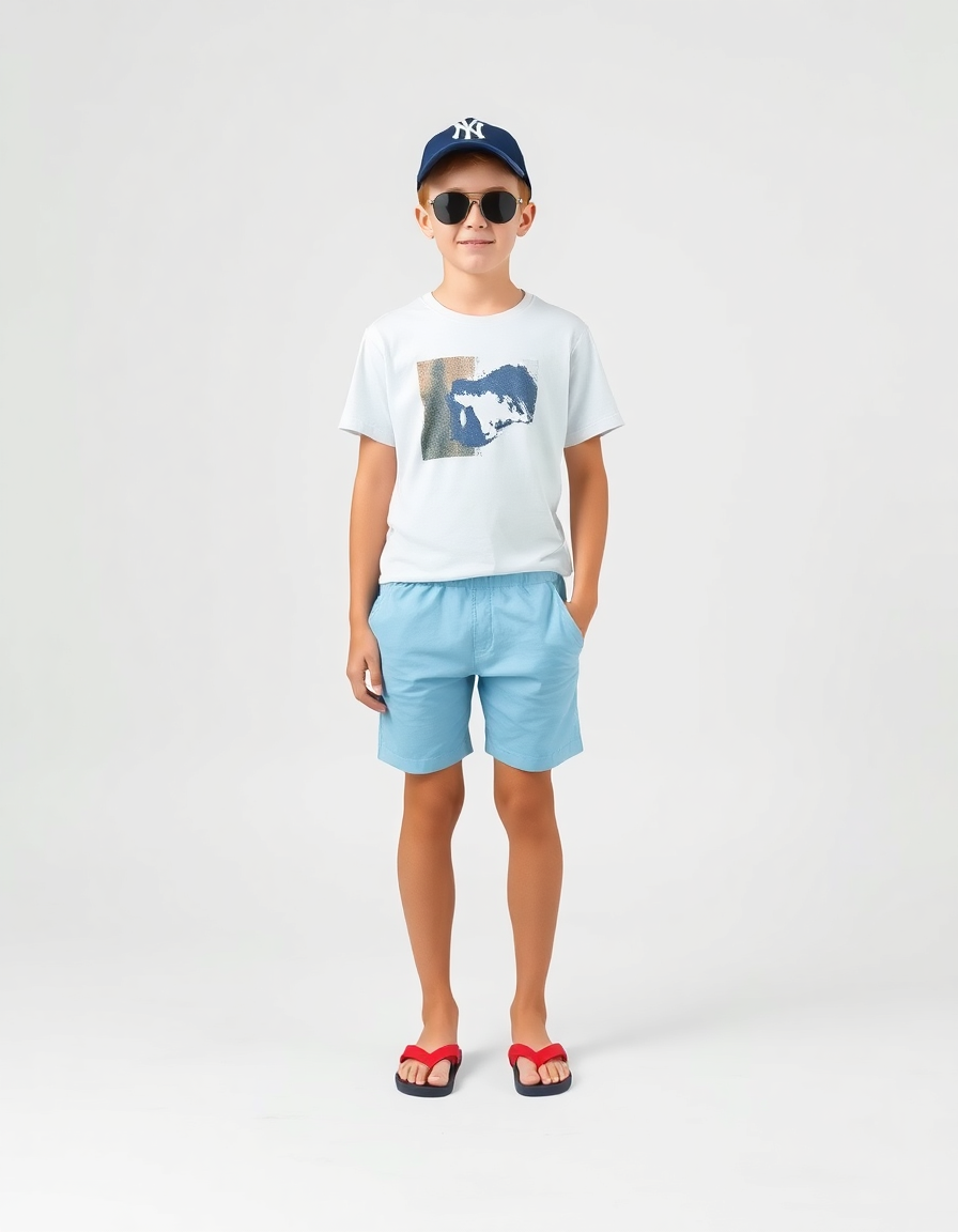 Beach-day Outfit Idea: Boys light blue swim trunks
