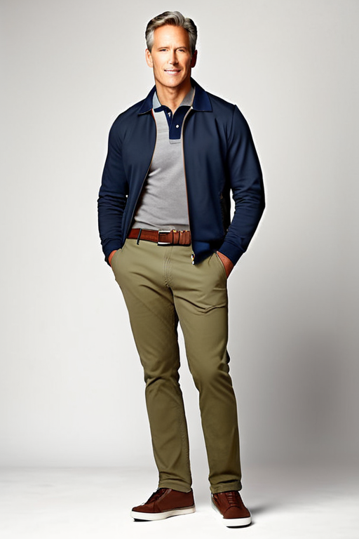 Casual Outfit Idea: Man's navy blue blue polo shirt