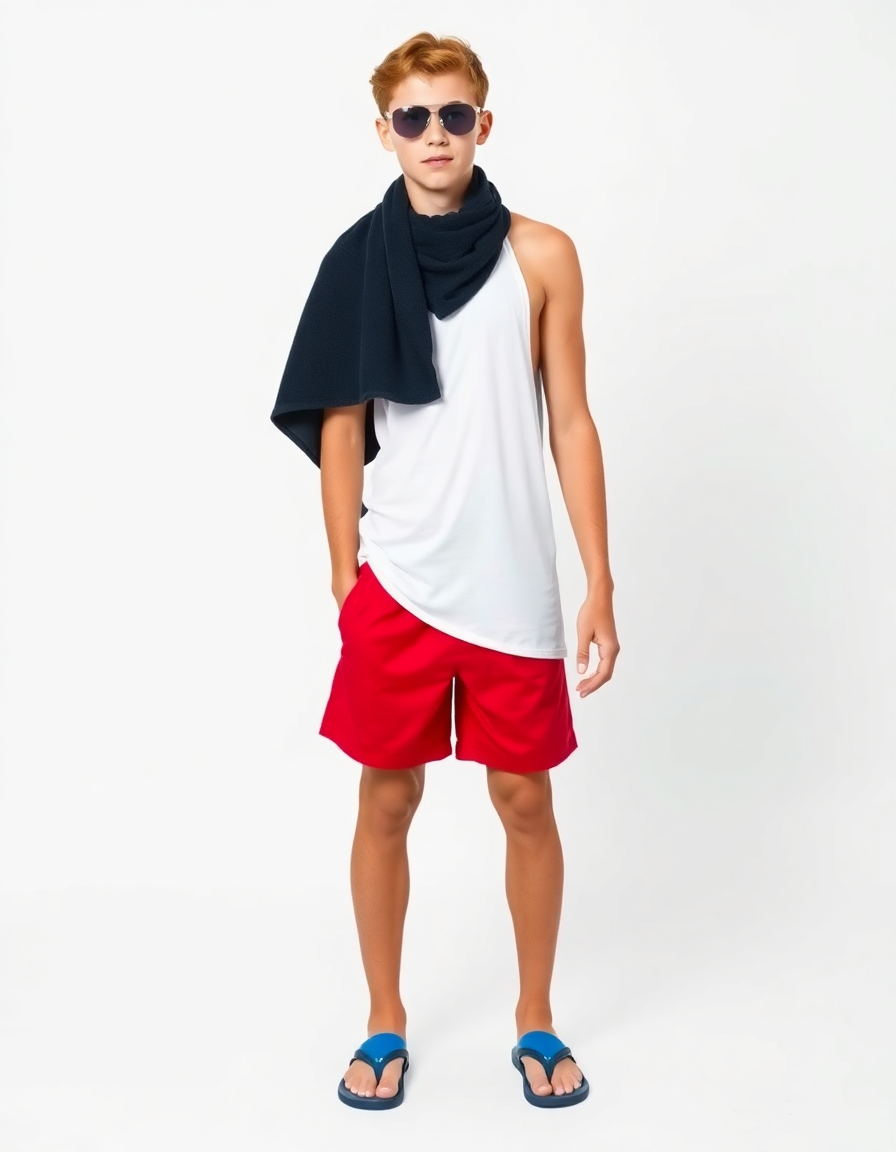 Beach-day Outfit Idea: Boys red swim trunks
