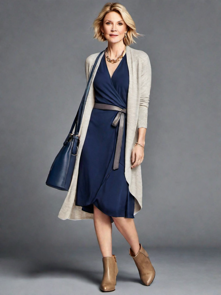 Outfit Idea for 45 year old Woman, Thin body-type, Short height, Fair skin, Blonde hair