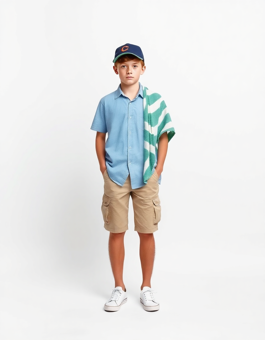 Vacation Outfit Idea: Boys light blue short-sleeve button-up shirt