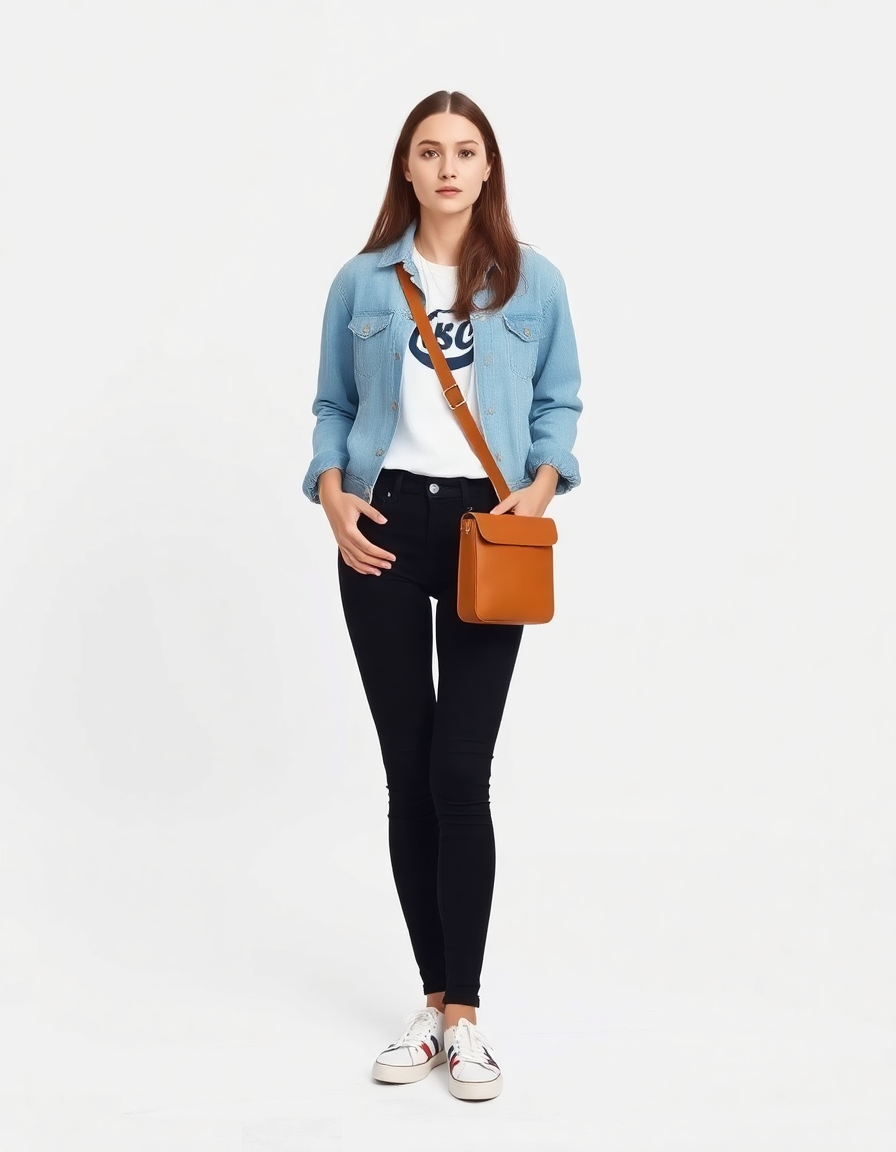 Casual Outfit Idea: Womans light blue denim jacket