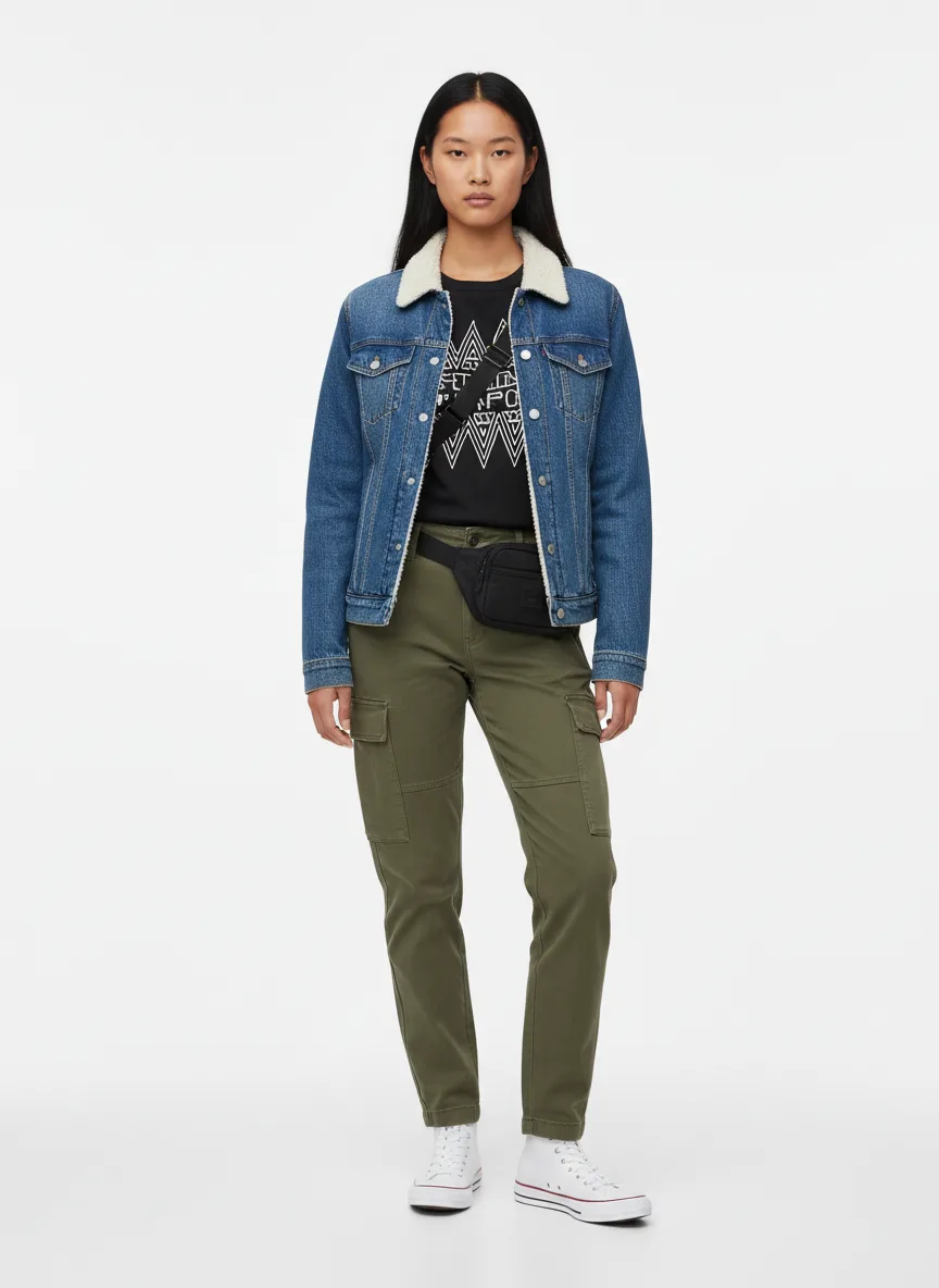 Concert Outfit Idea: Woman's black graphic tee