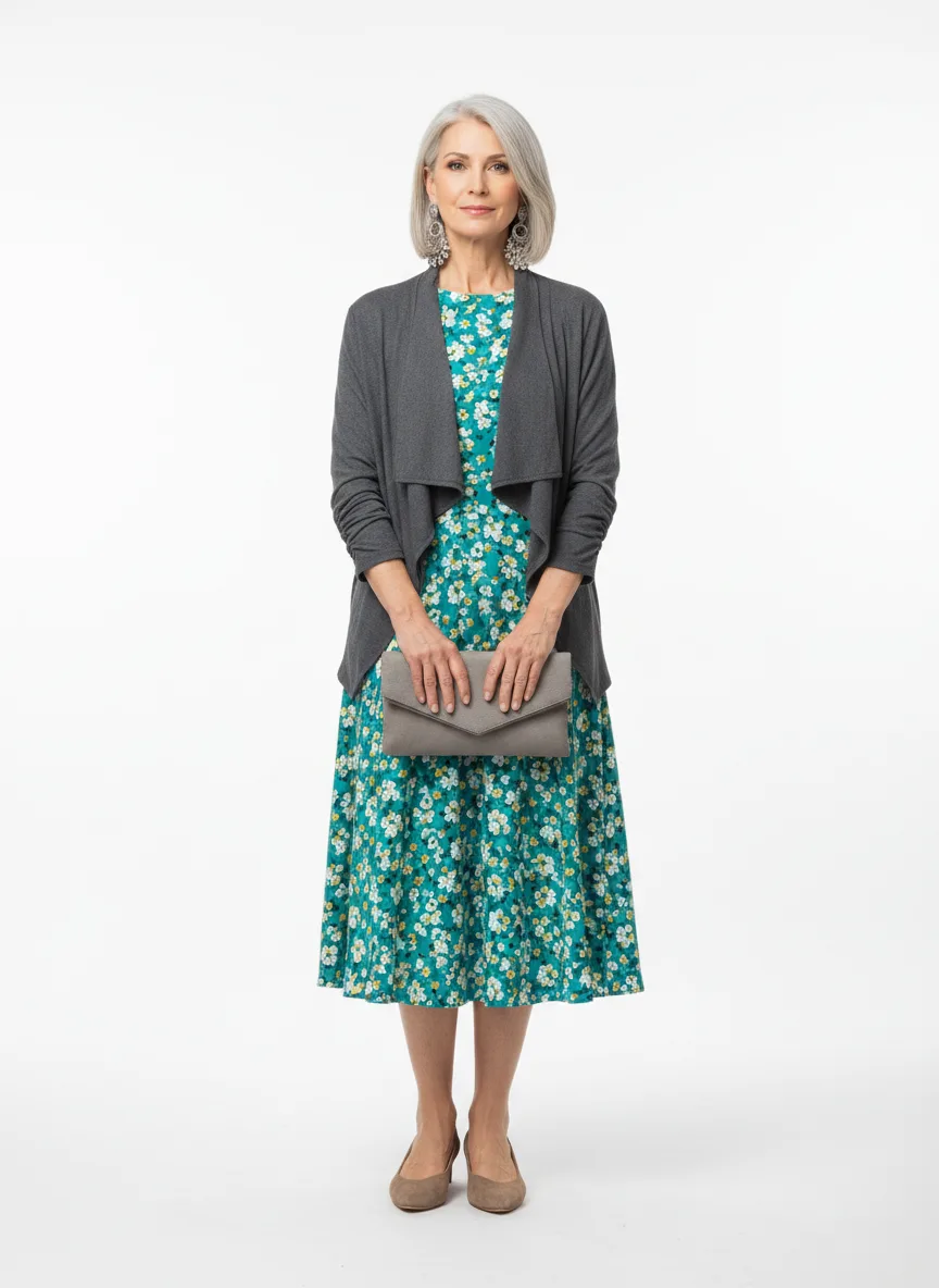 Birthday-party Outfit Idea: Woman's teal floral A-line midi dress
