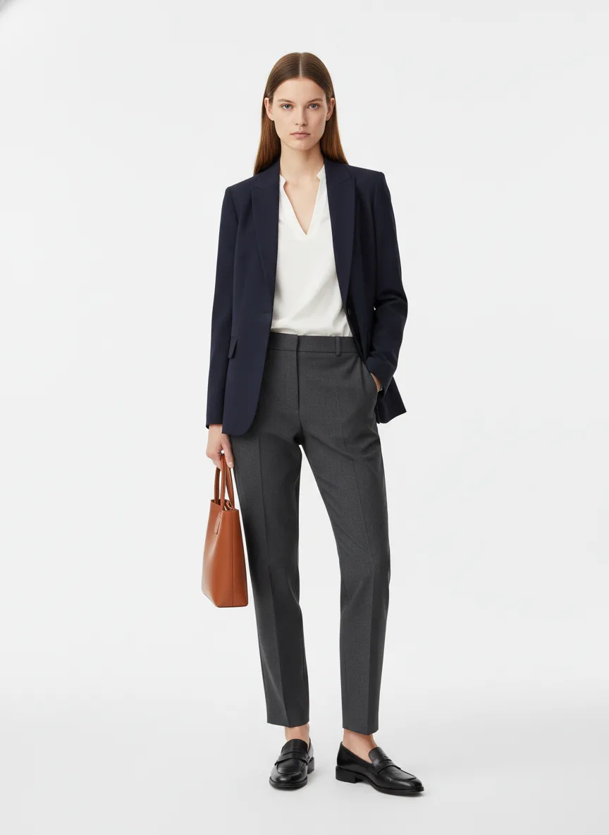 Meeting Outfit Idea: Woman's tailored navy blue blazer