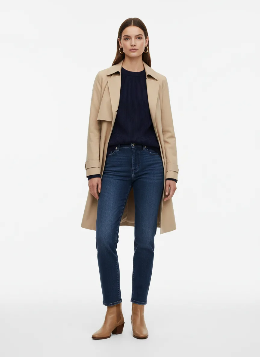 Casual Outfit Idea: Woman casual navy blue knit sweater
