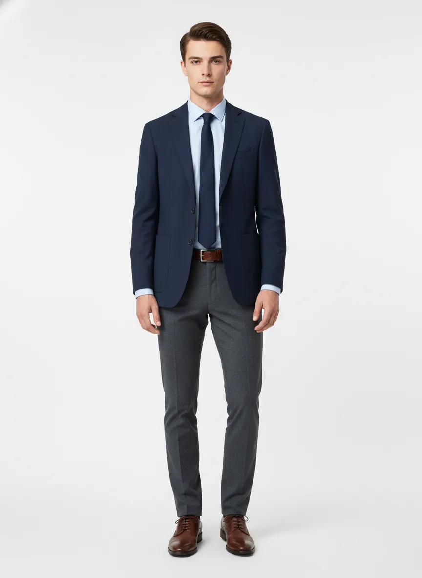 Job-interview Outfit Idea: Man navy blue tailored blazer