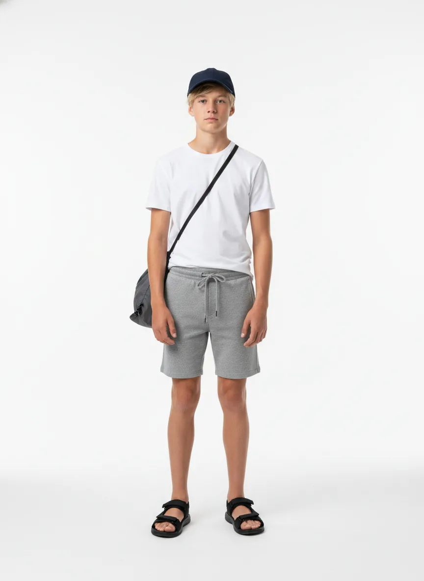 Travelling Outfit Idea: Boy light-blonde-friendly white cotton tee