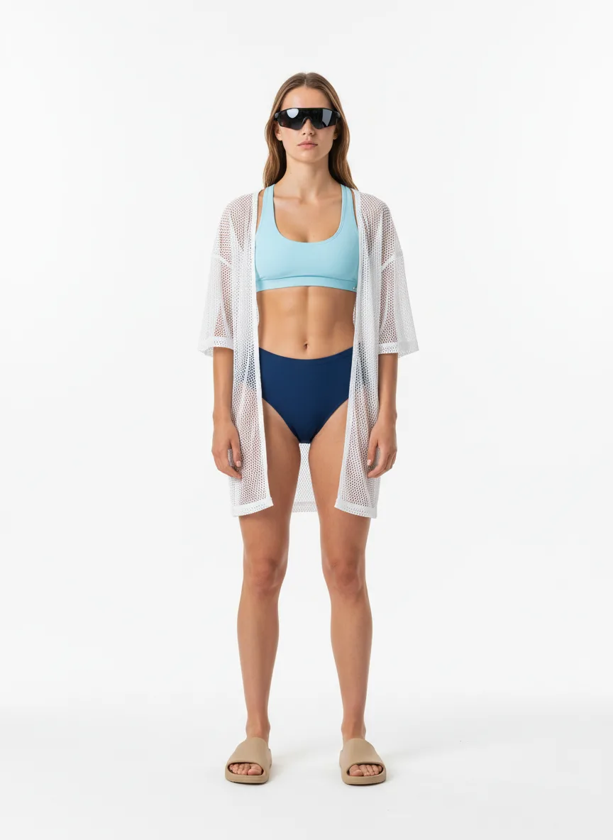 Beach-day Outfit Idea: Girl light-blue performance bikini top