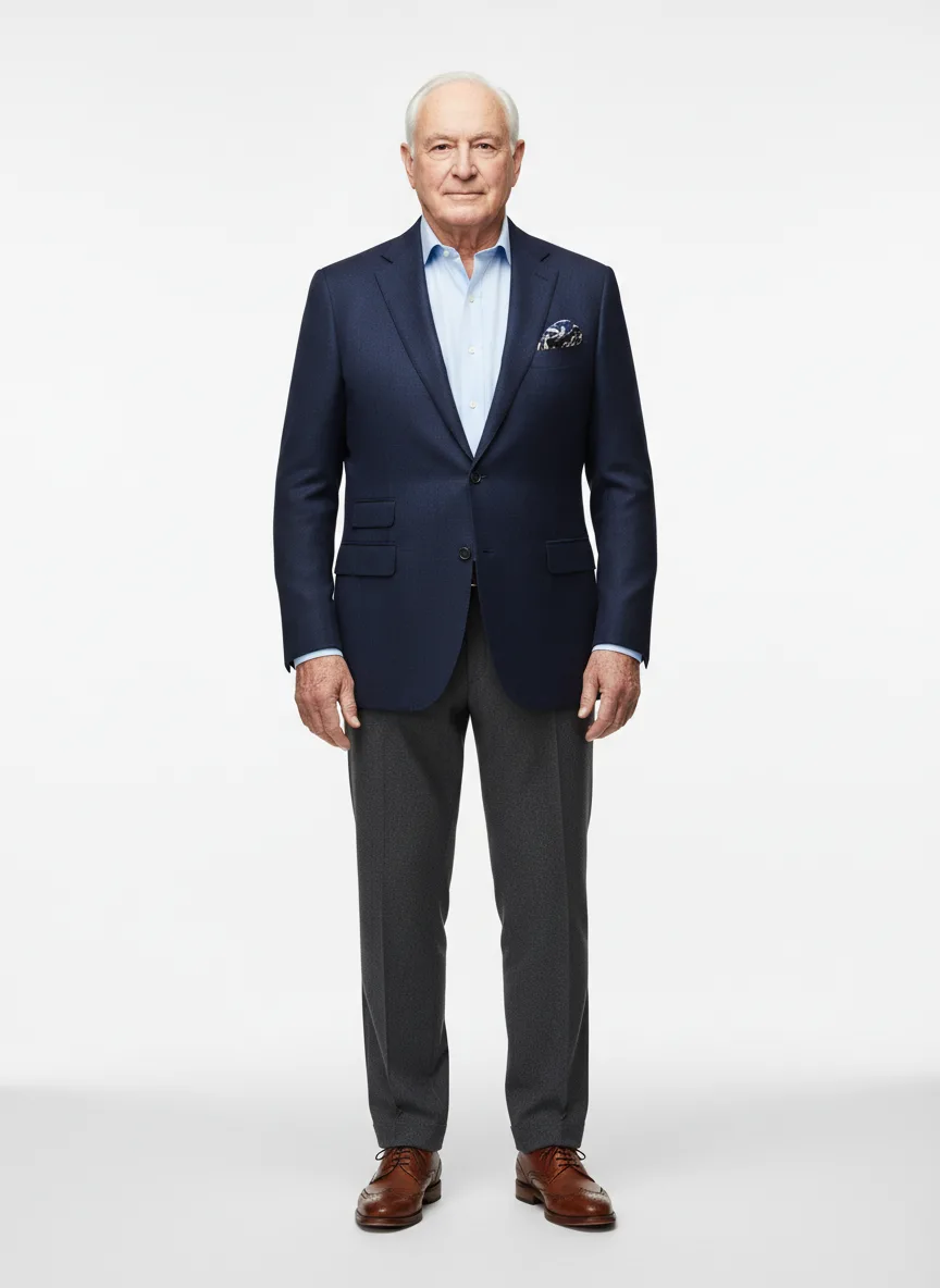 Date-night Outfit Idea: Man's navy blue wool blazer