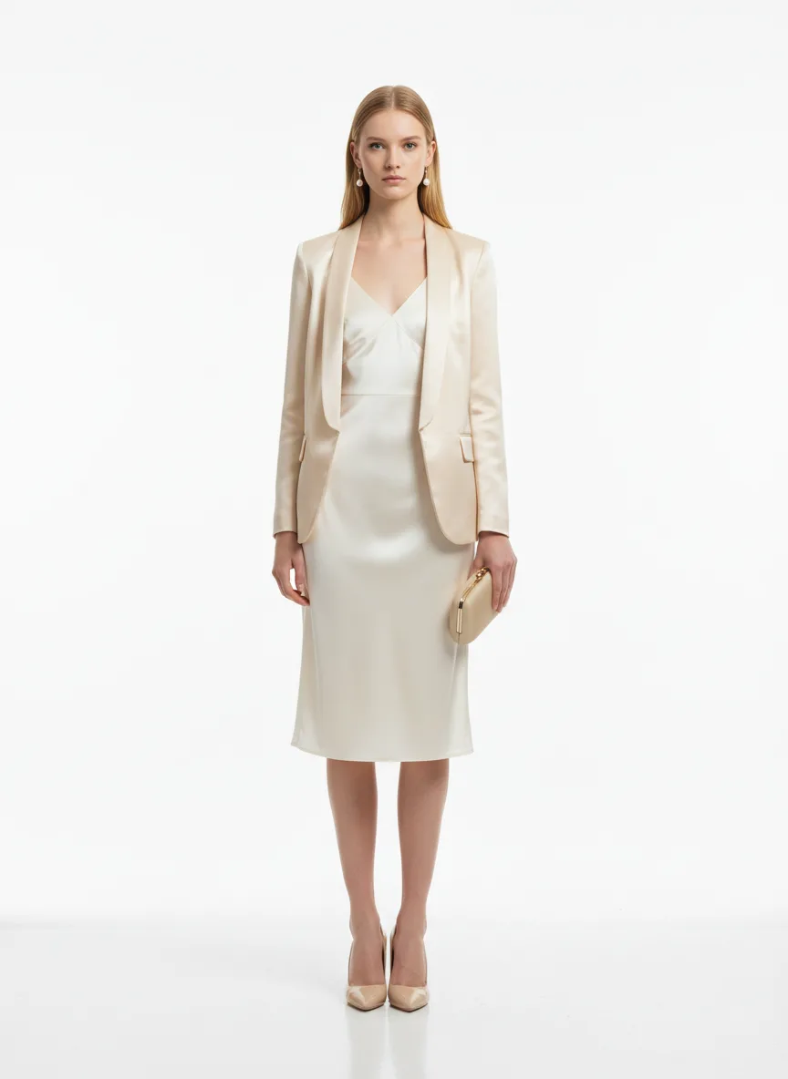 Formal-event Outfit Idea: Woman's ivory silk sheath dress