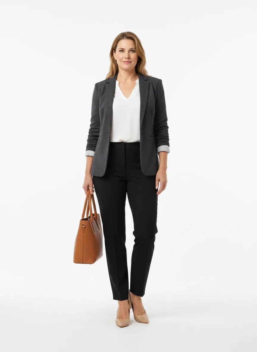 Meeting Outfit Idea: Woman charcoal blazer