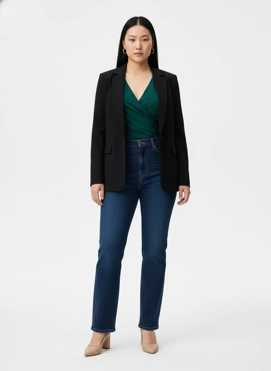 Outfit Idea for 28 year old Woman, Few-extra-pounds, Tall height, Light skin, Black hair