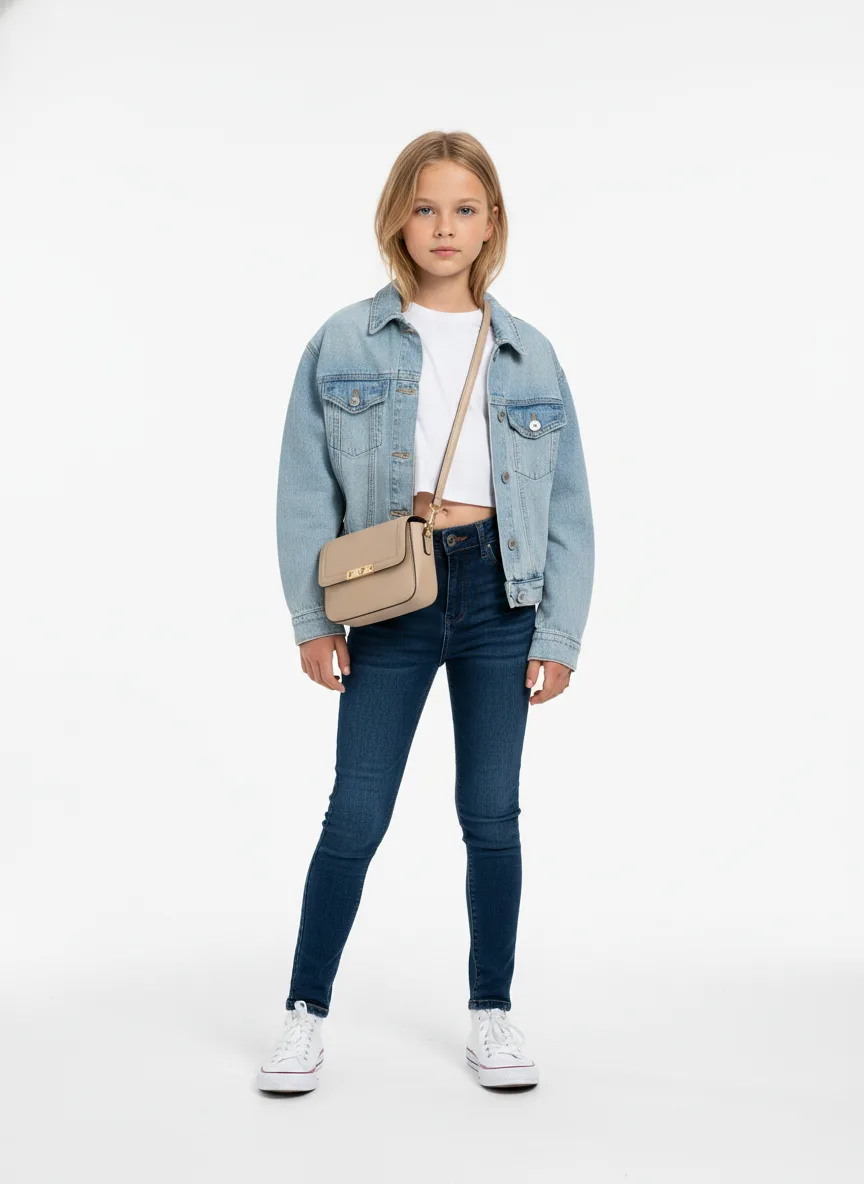 Casual Outfit Idea: Girl light-blonde-friendly white cropped tee