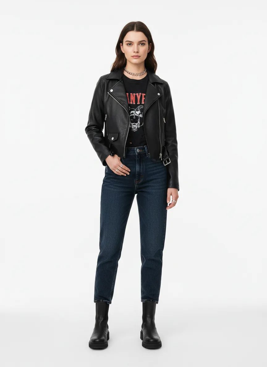 Cocktails Outfit Idea: Woman's black distressed band tee