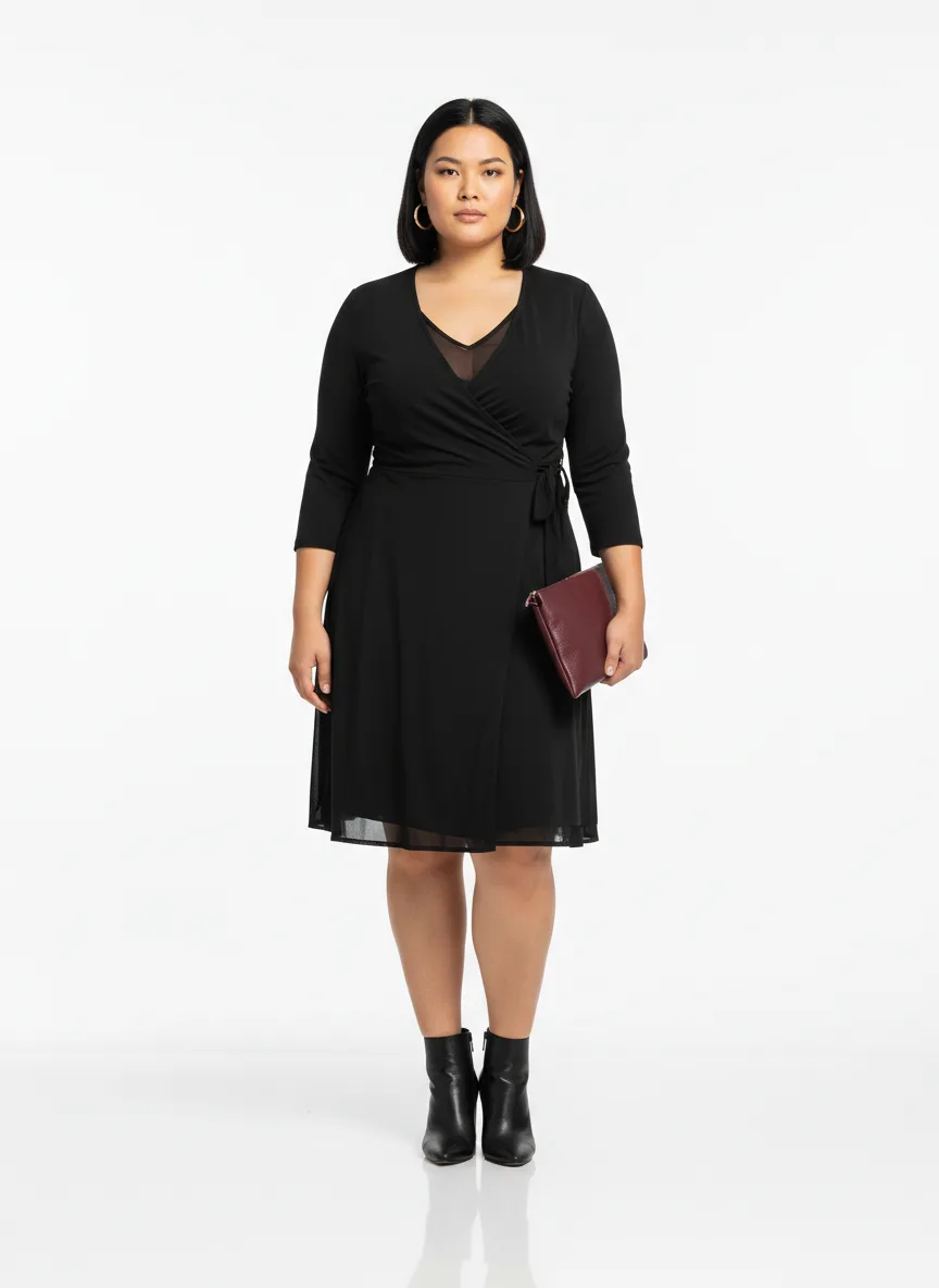Nightclub Outfit Idea: Woman black wrap dress