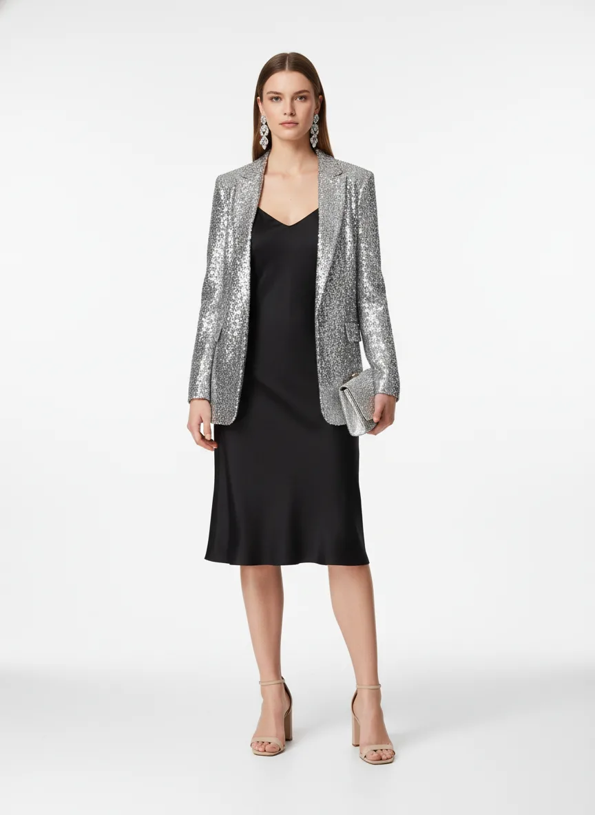 Date-night Outfit Idea: Woman's little black slip dress