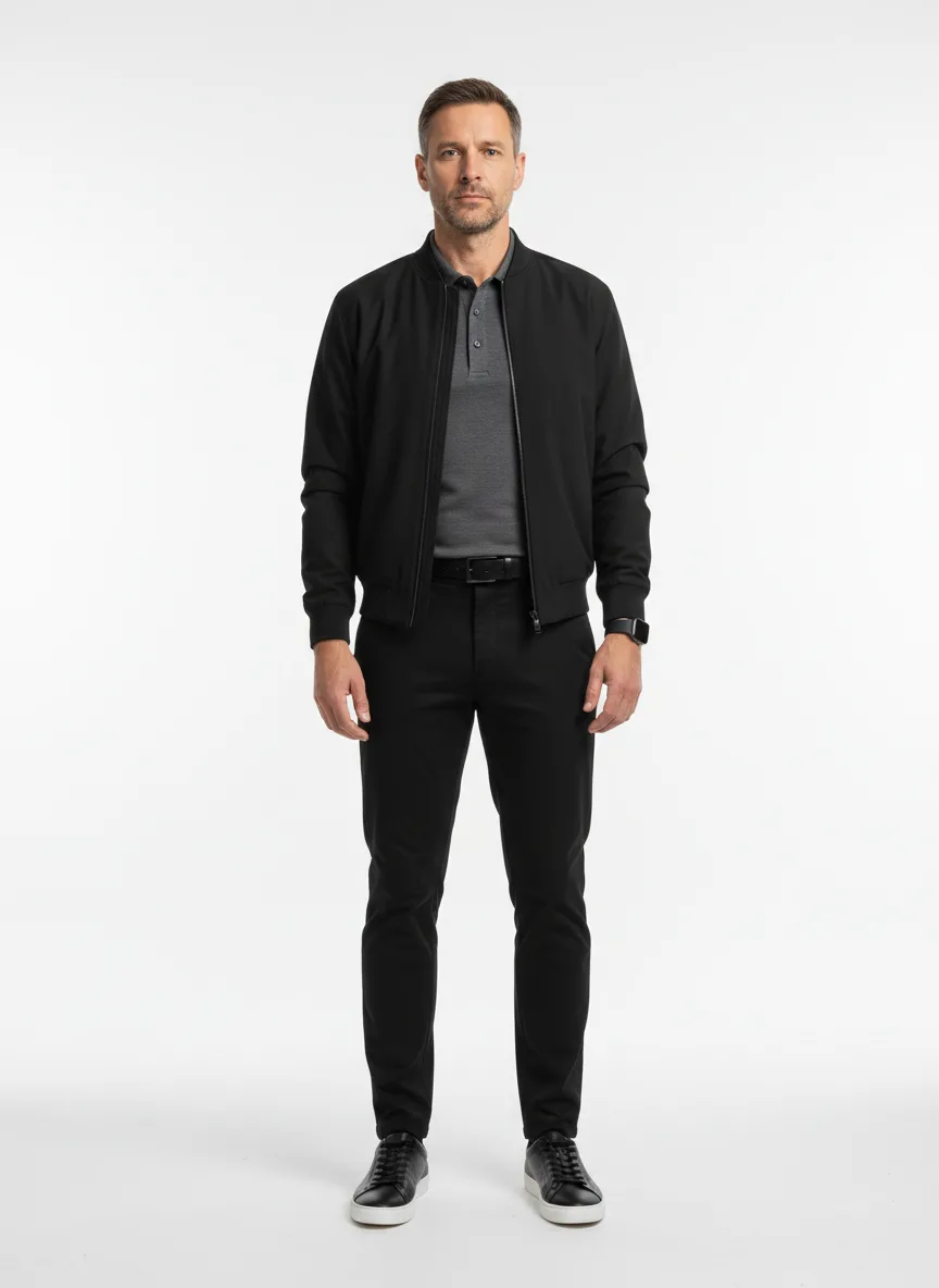 Nightclub Outfit Idea: Man’s black bomber jacket