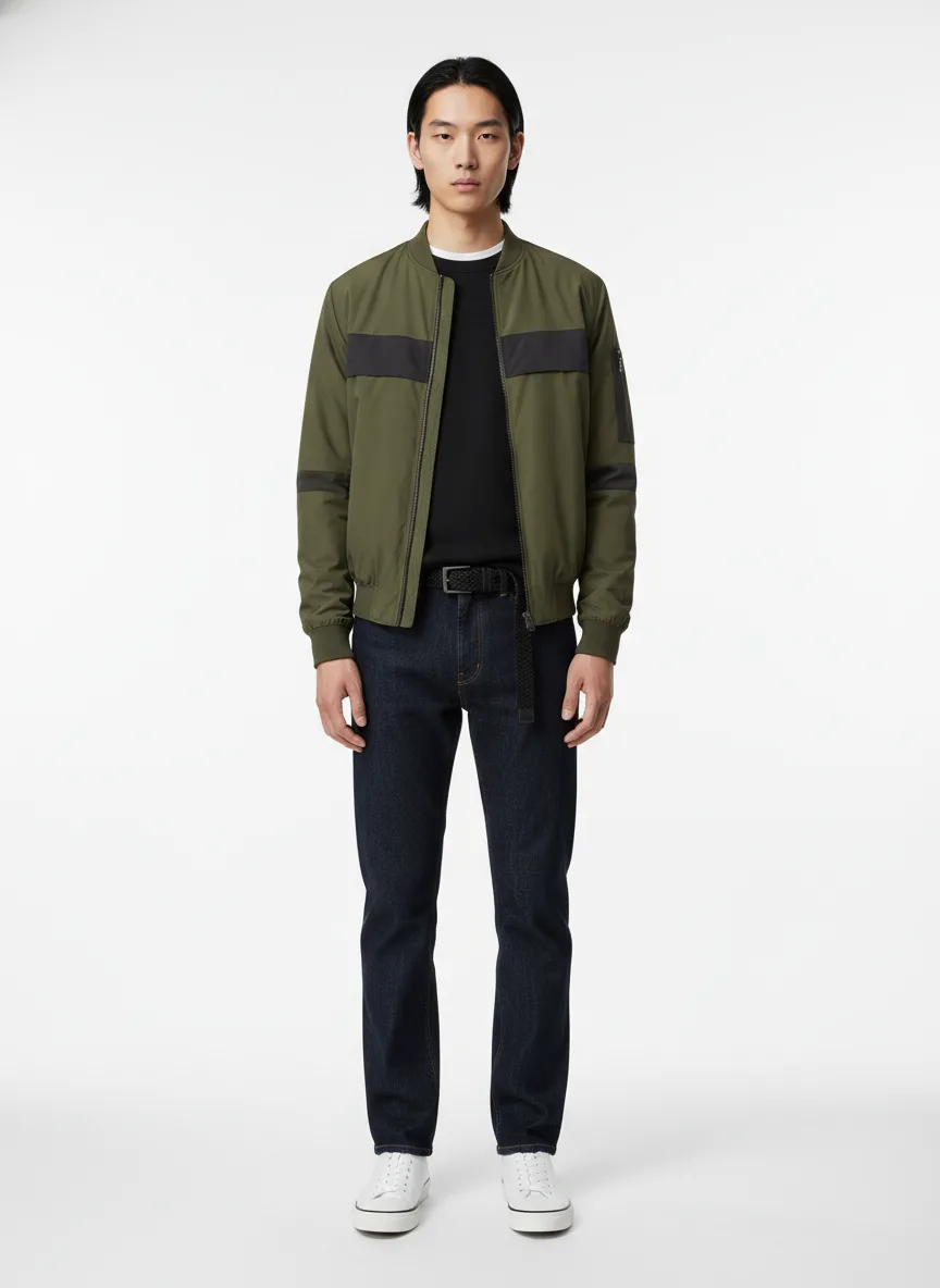 Casual Outfit Idea: Man’s black crewneck sweatshirt with charcoal accents