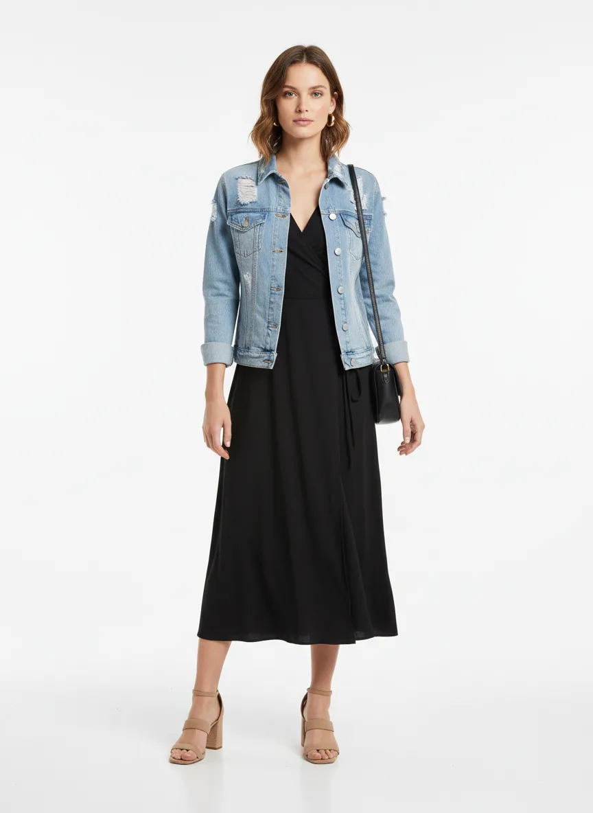 Birthday-party Outfit Idea: Woman's black wrap dress