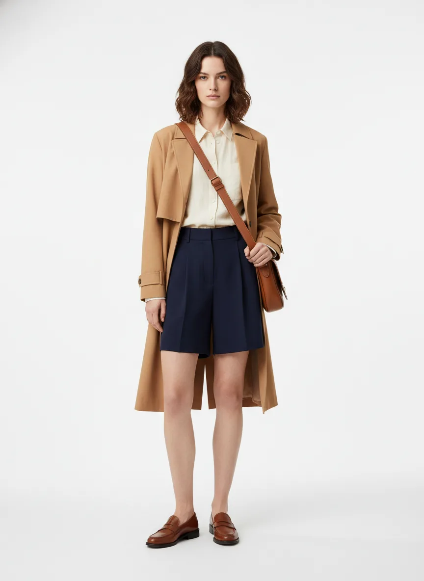 Casual Outfit Idea: Girl fair-skinned brunette linen button-up shirt