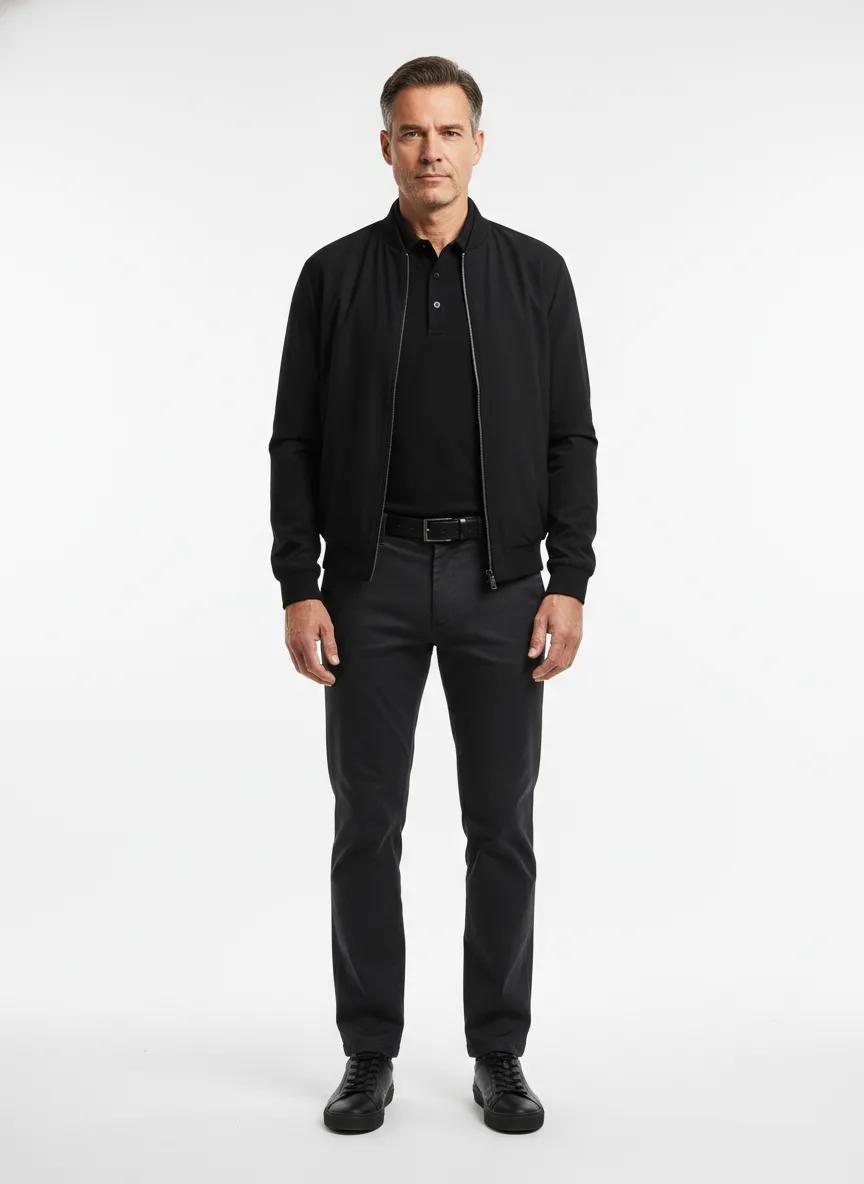 Nightclub Outfit Idea: Man black slim-fit polo shirt