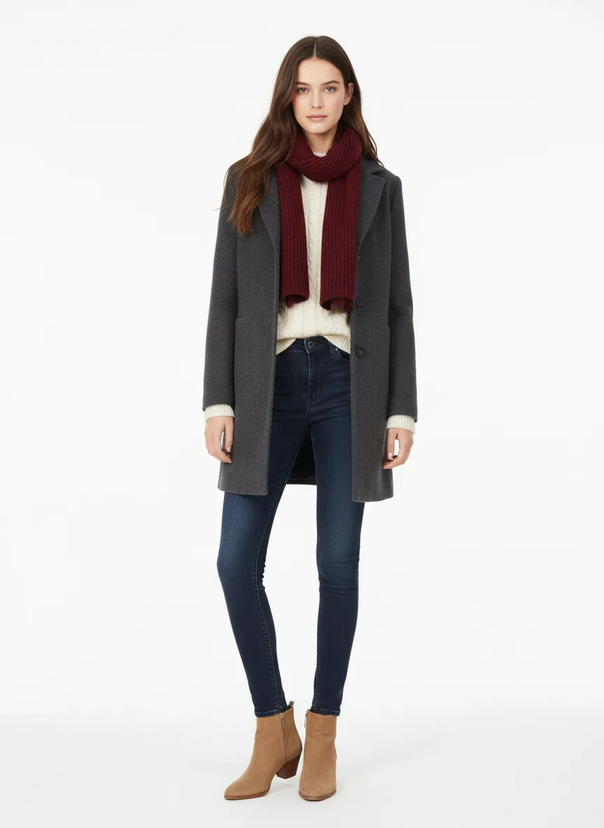 Casual Outfit Idea: Woman’s charcoal wool coat