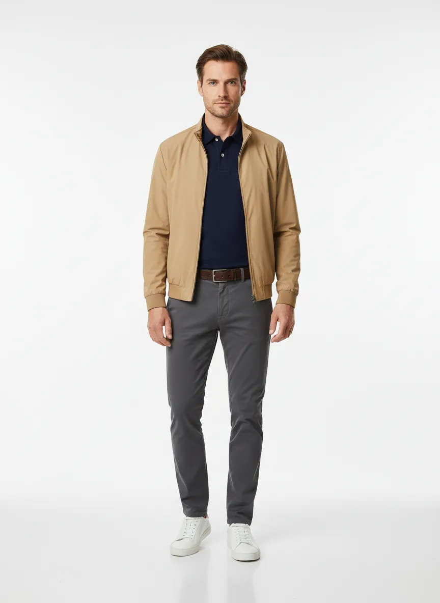 Casual Outfit Idea: Man’s navy blue cotton polo