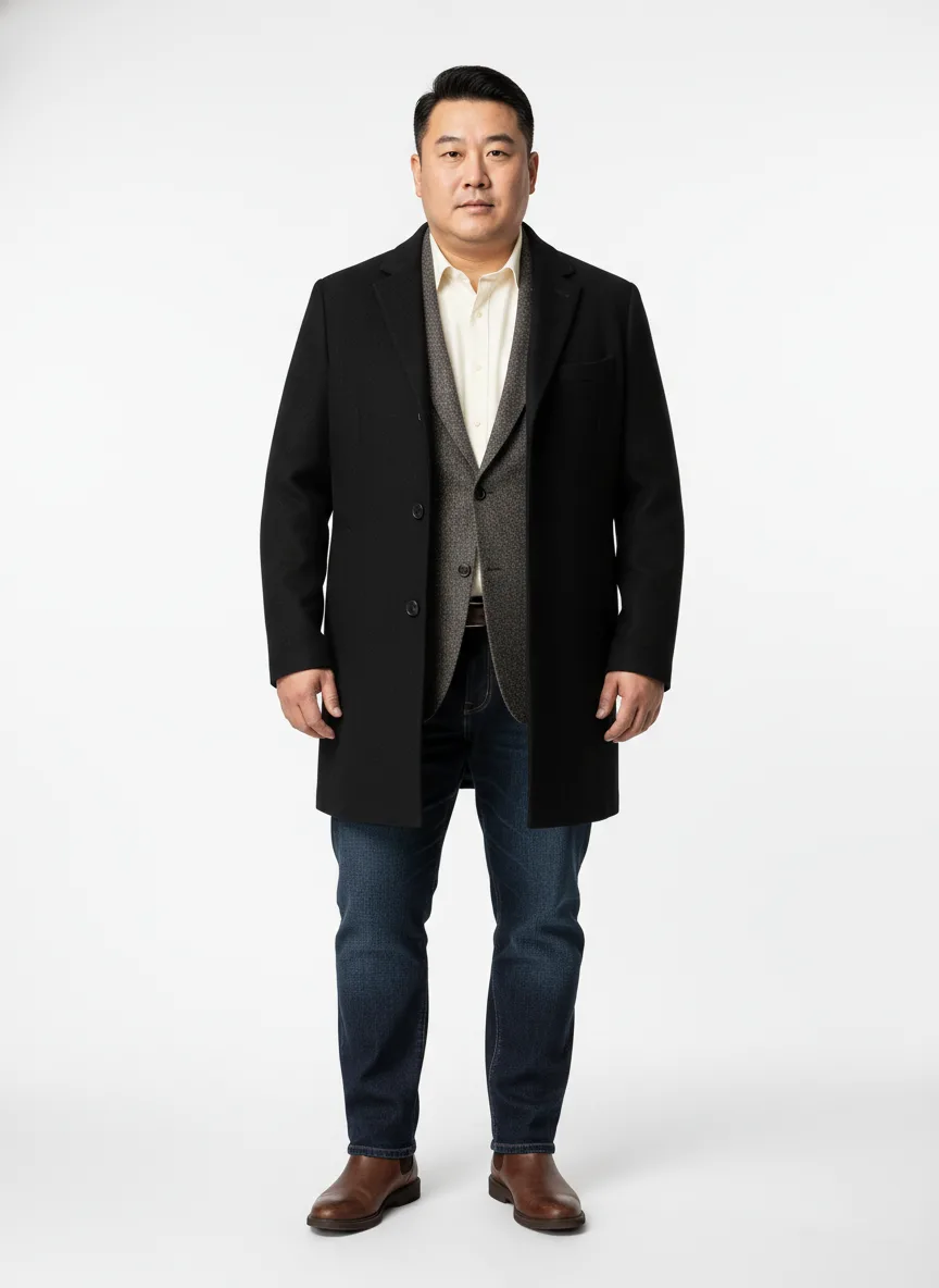 Concert Outfit Idea: Man’s black wool-blend overcoat