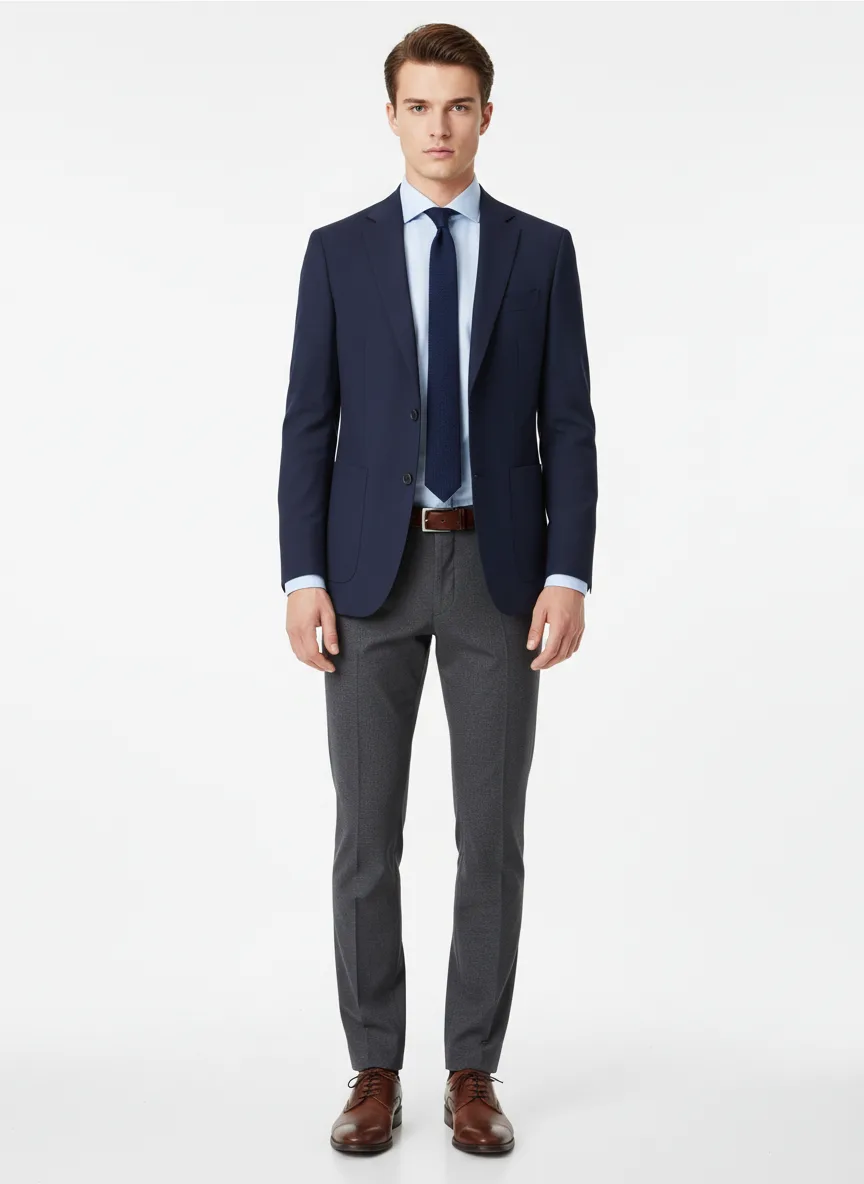 Job-interview Outfit Idea: Boy navy blue slim-fit blazer