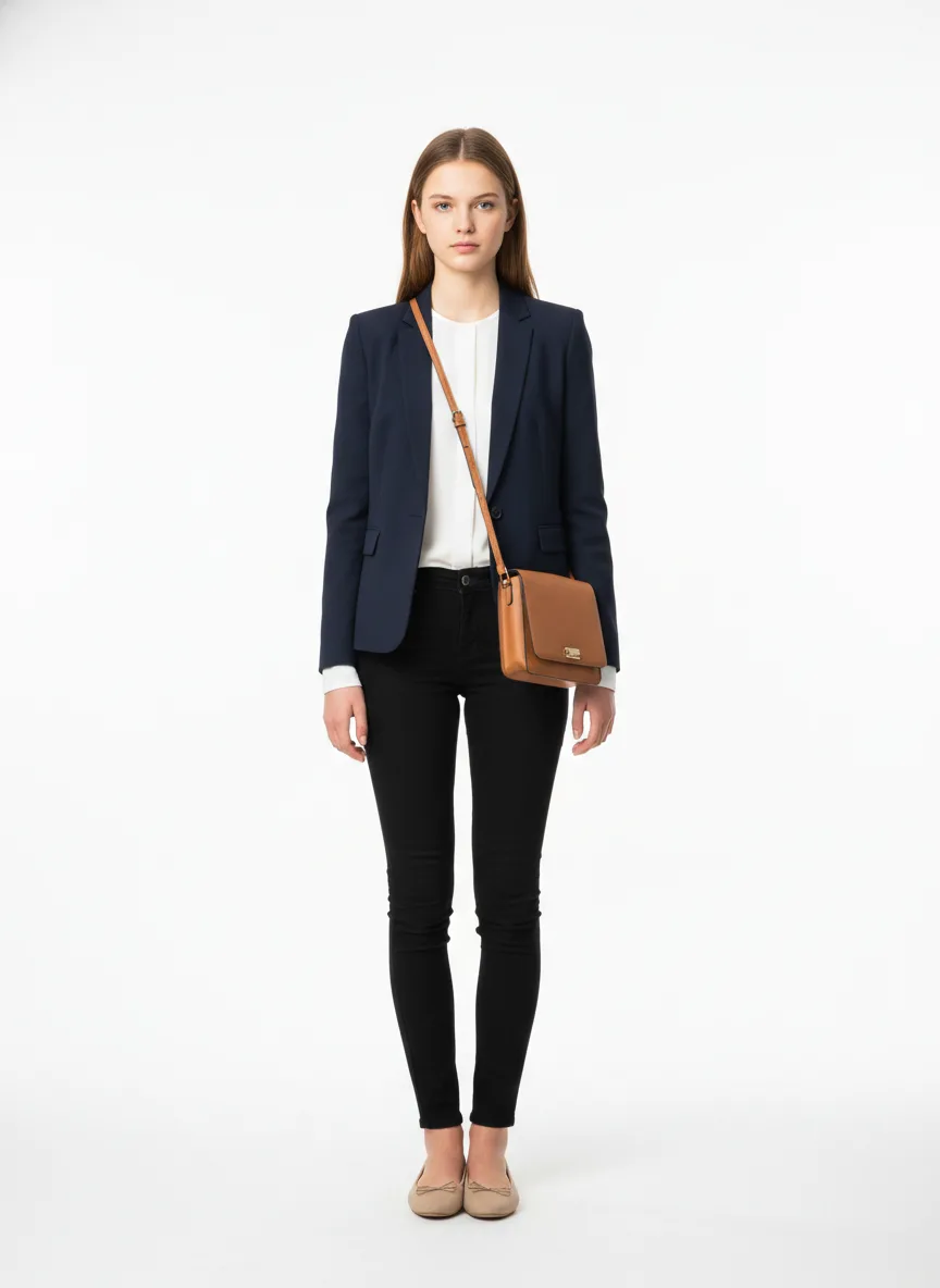 Meeting Outfit Idea: Woman blazer bleu marine
