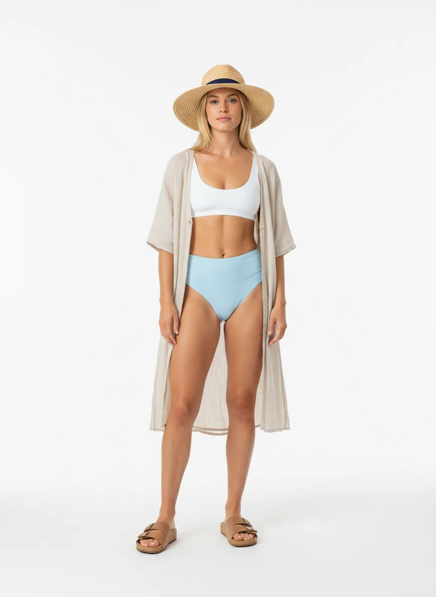 Beach-day Outfit Idea: Woman's white bikini top