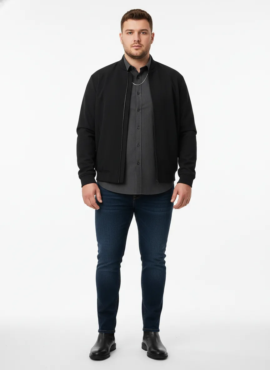 Nightclub Outfit Idea: Man black slim-fit bomber jacket