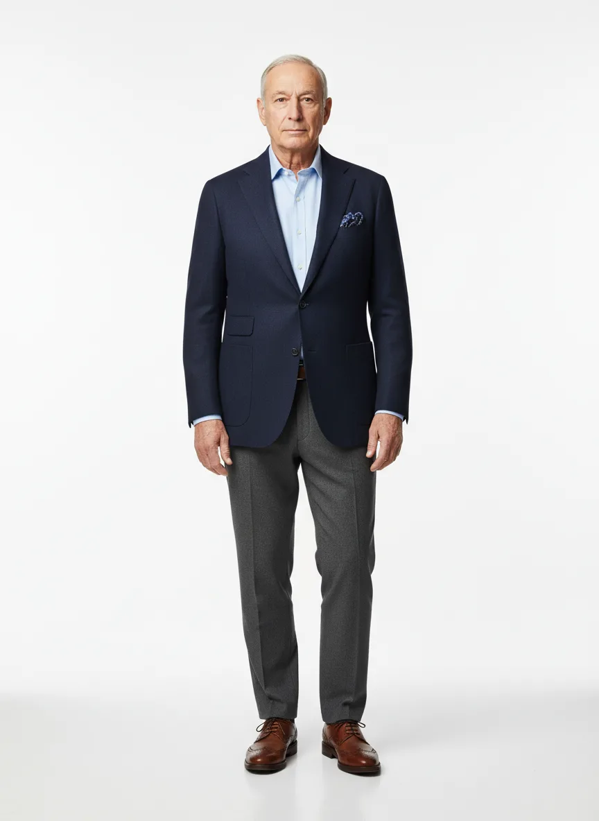 Date-night Outfit Idea: Man navy blue wool blazer